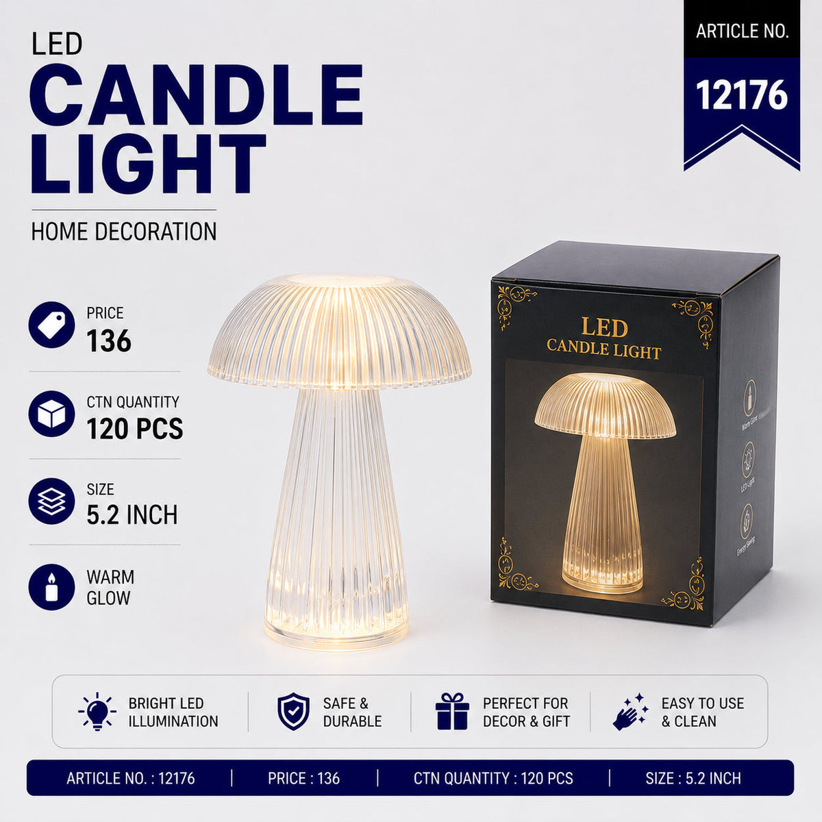 Ribbed Mushroom LED Candle Lamp Pack of 6