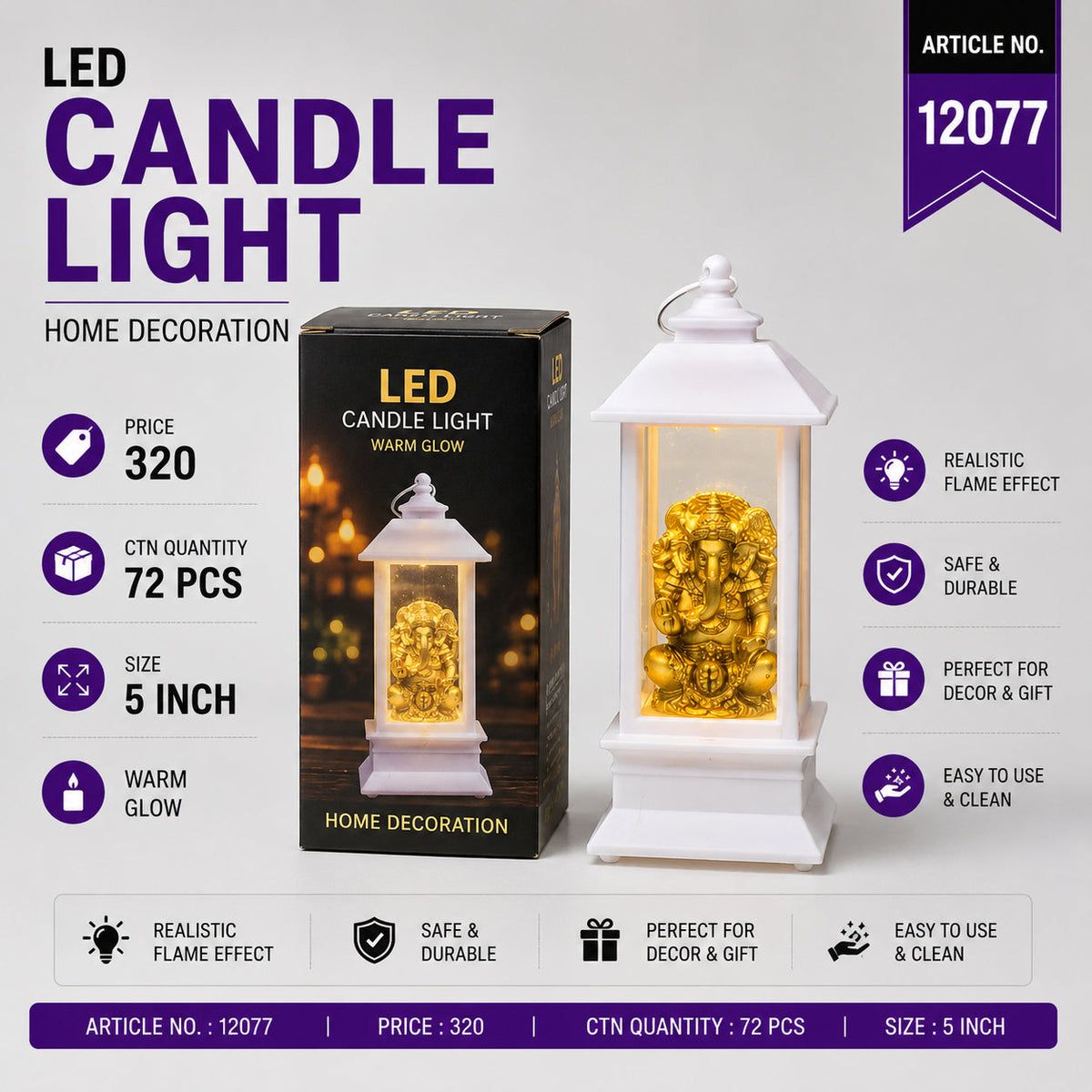 Ganesh Ji LED Lantern Candle Pack of 3