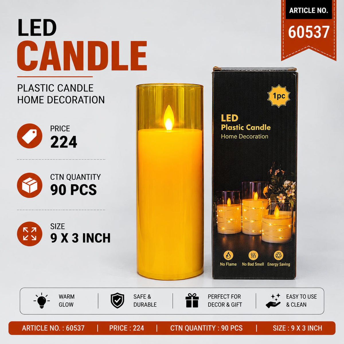 Amber Plastic LED Candle Pack of 3