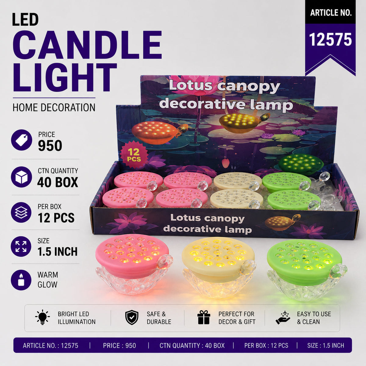 Lotus Canopy Decorative LED Candle Lamp Pack of 24