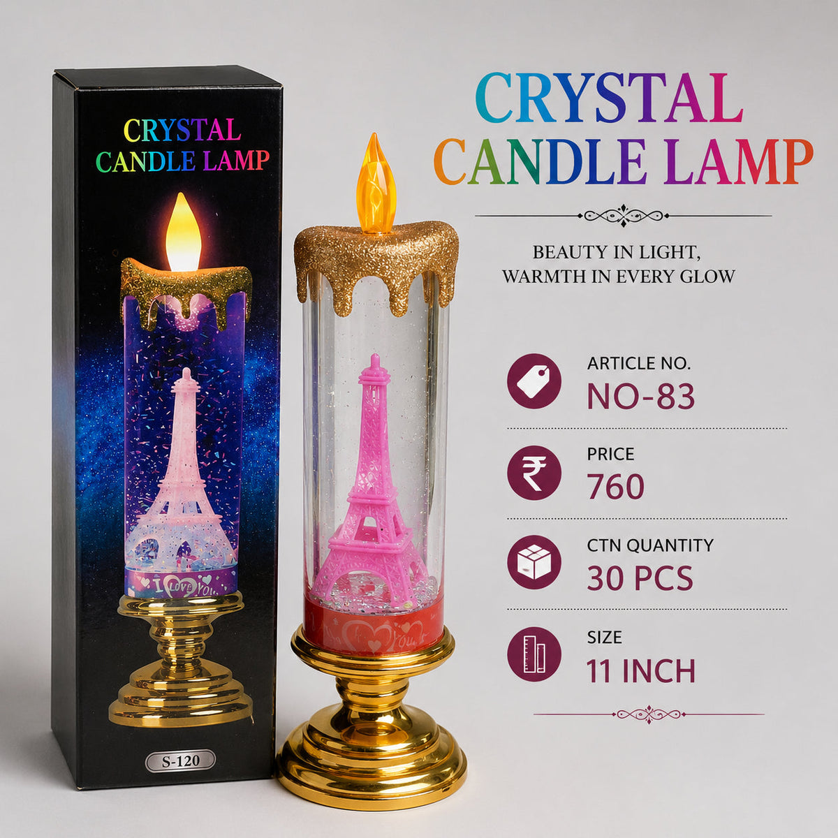 Eiffel Tower Crystal Candle Lamp Pack of 2