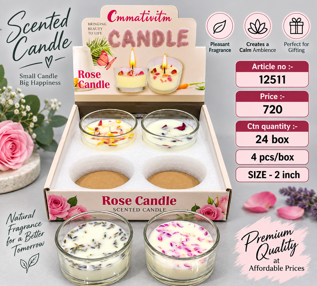 Rose Scented Candle Pack of 8