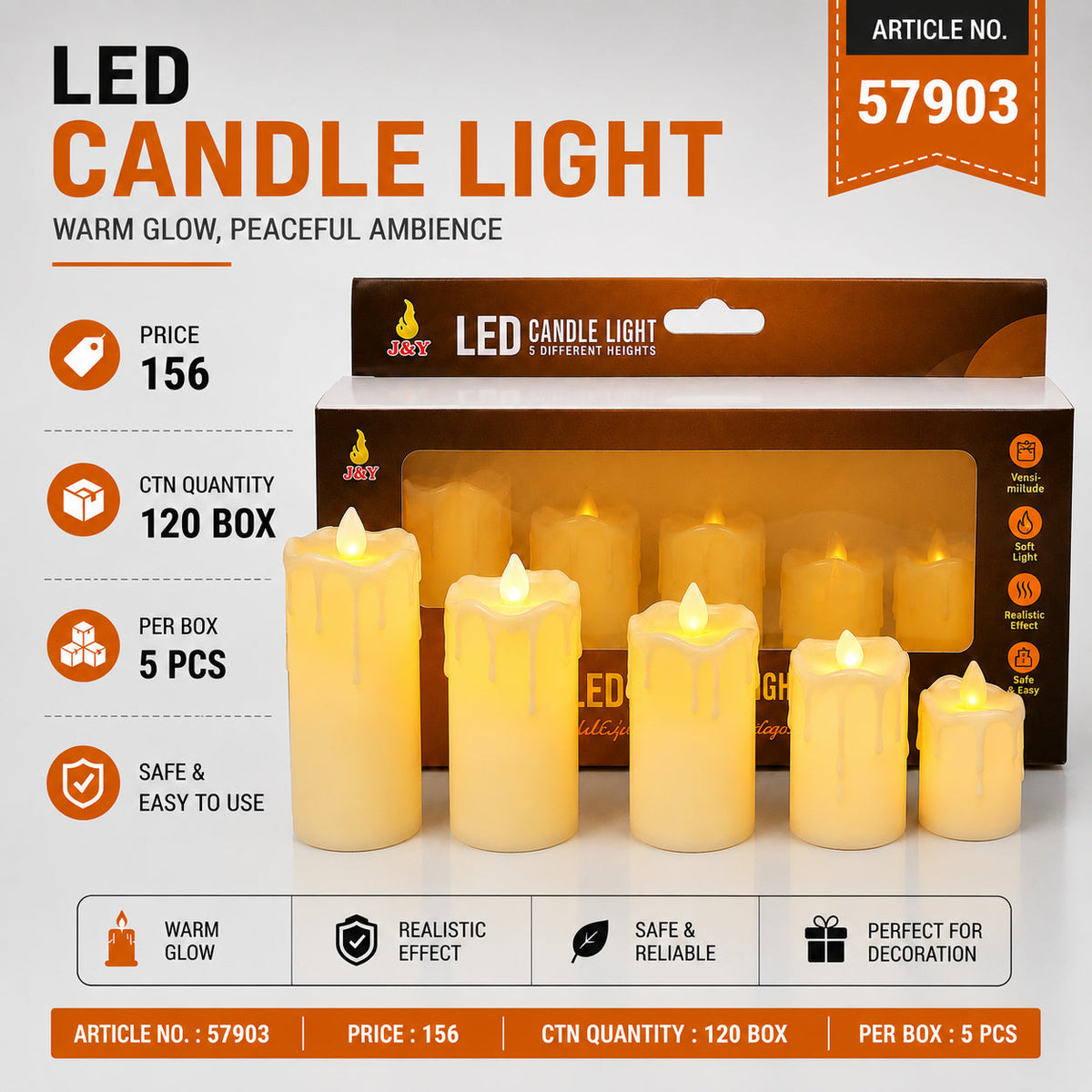 Five-Height LED Pillar Candle Set Pack of 30