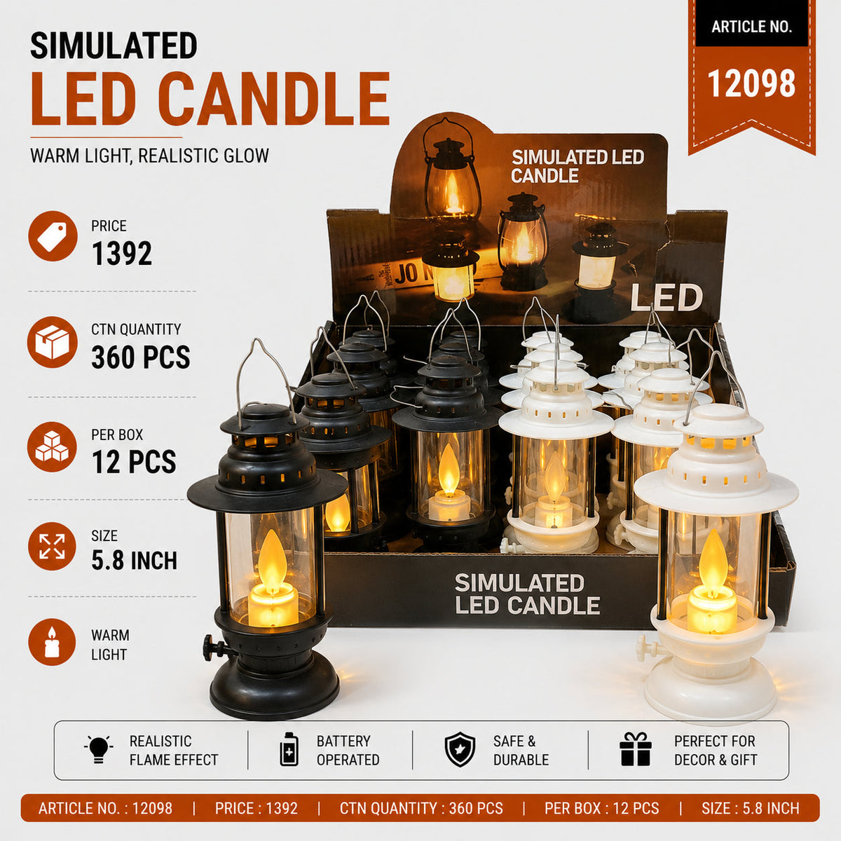 Simulated LED Lantern Candle Pack of 24