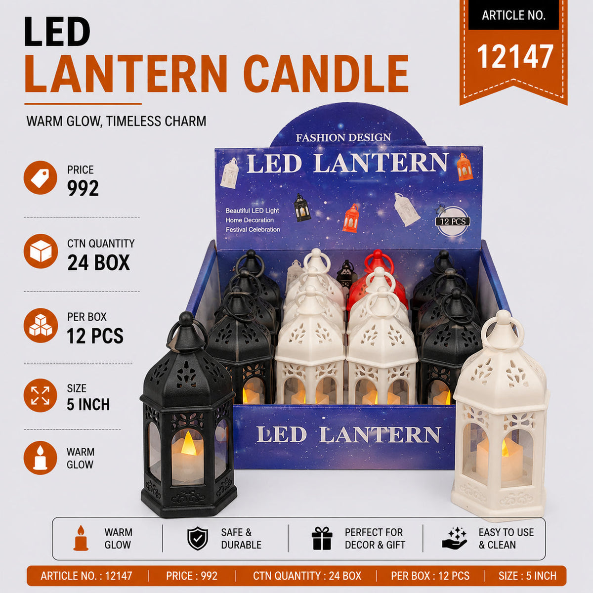 LED Lantern Candle Pack of 24