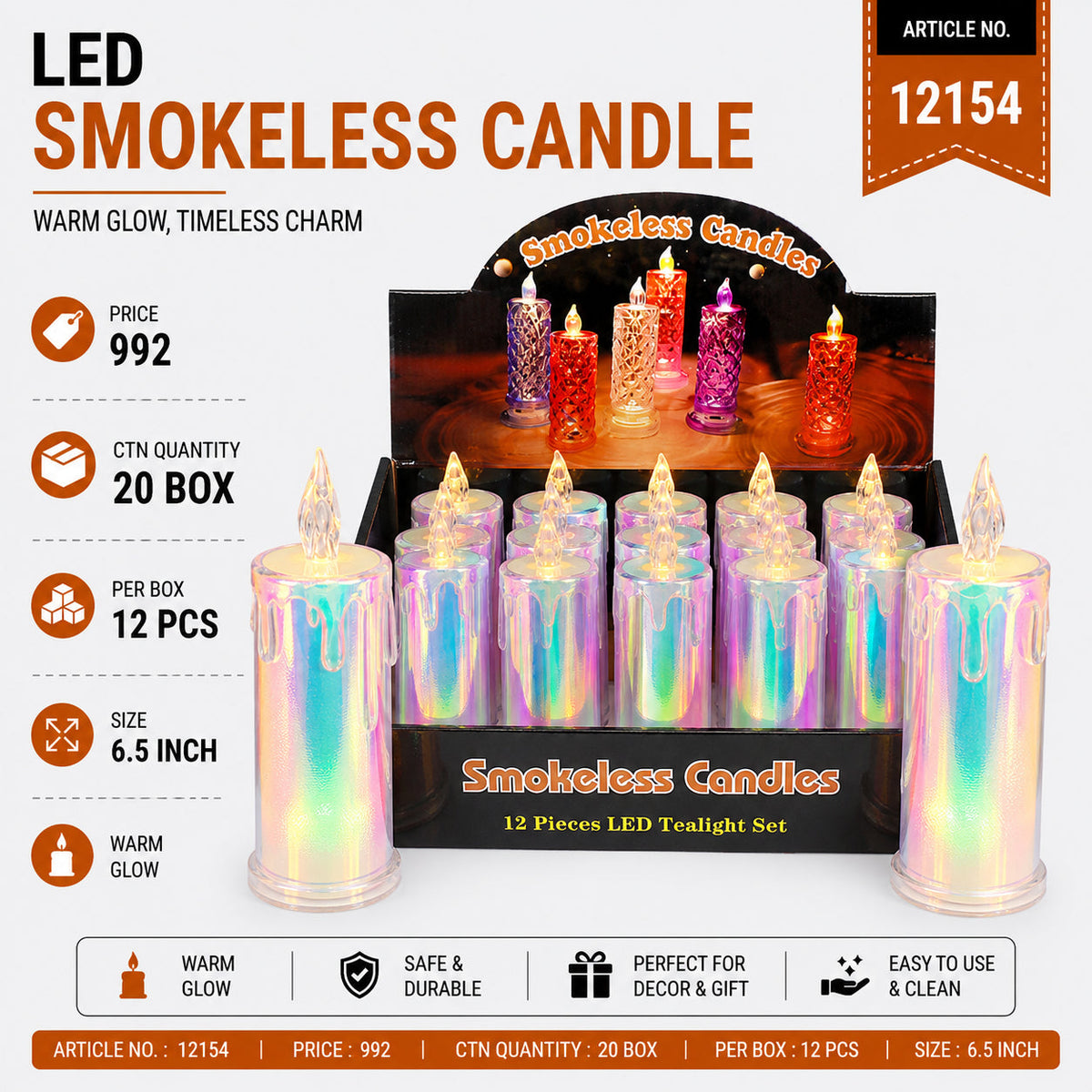 Iridescent LED Smokeless Candle Pack of 24
