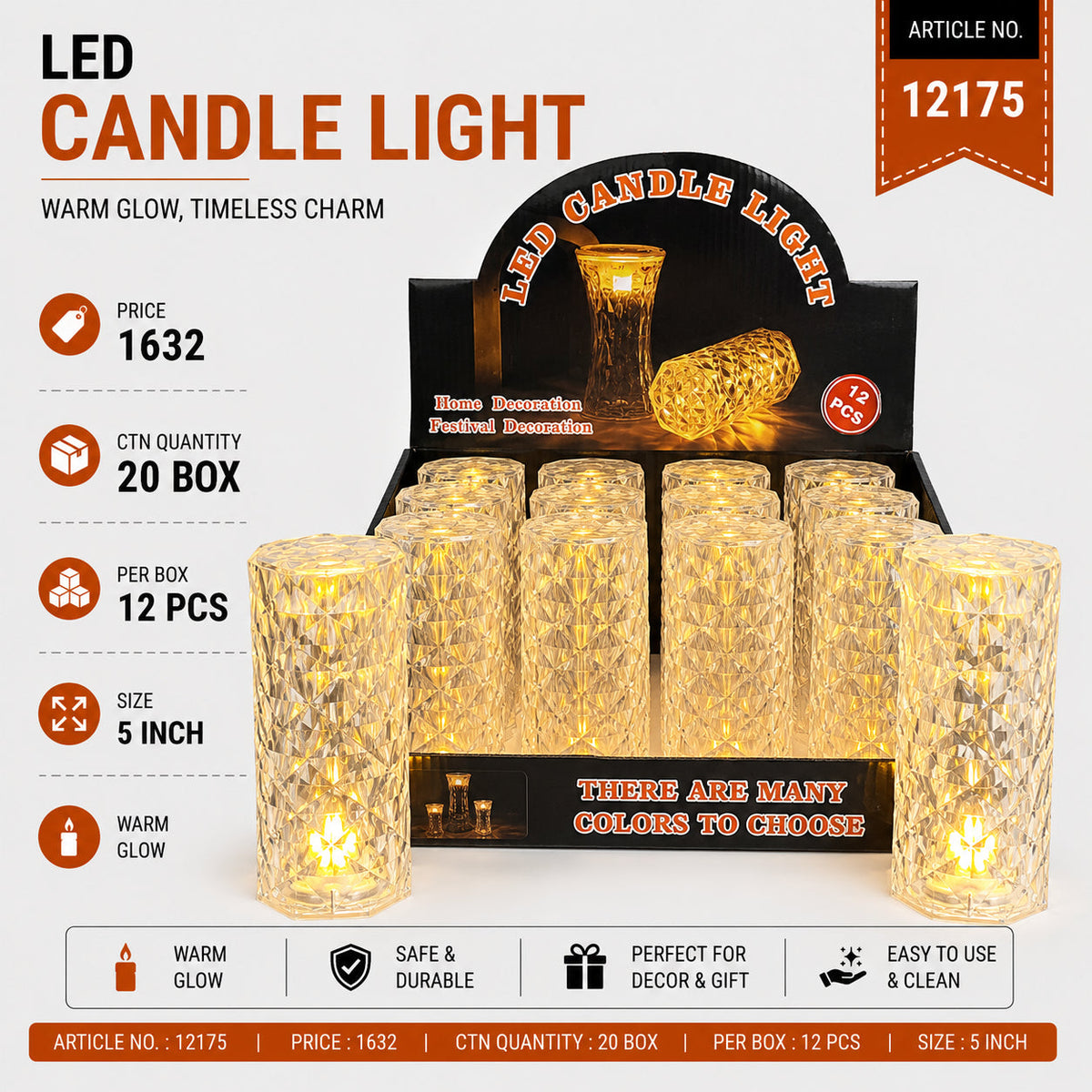 Faceted Crystal LED Candle Light Pack of 24