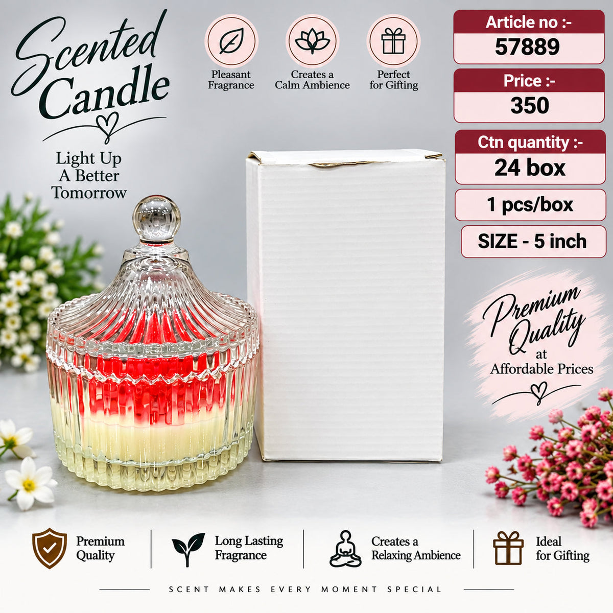 Ribbed Glass Jar Scented Candle Pack of 3