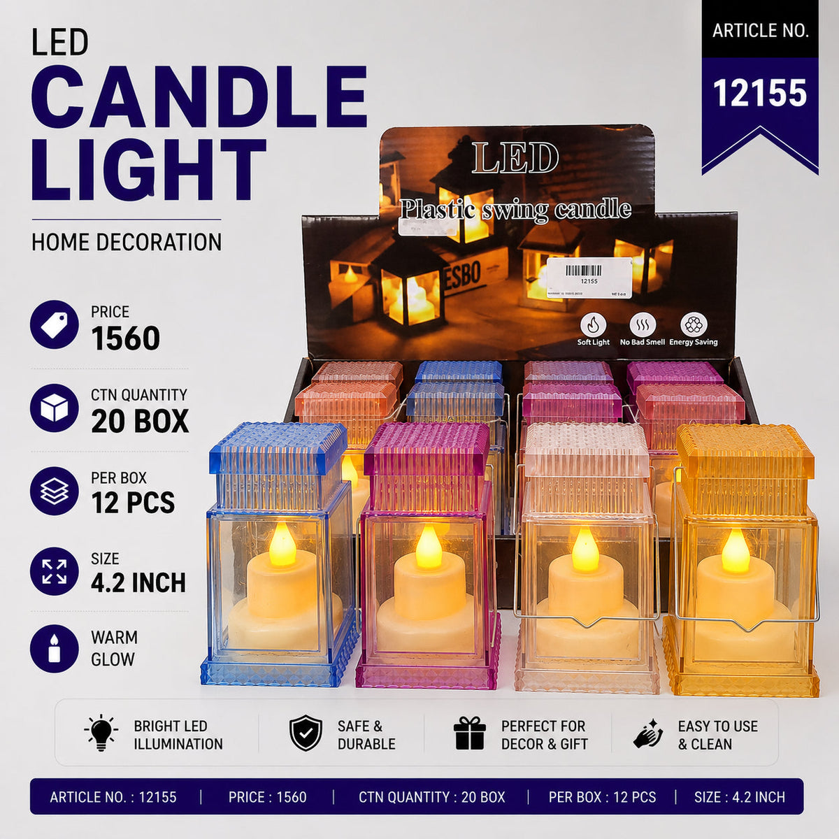 Plastic Swing LED Candle Lantern Pack of 24