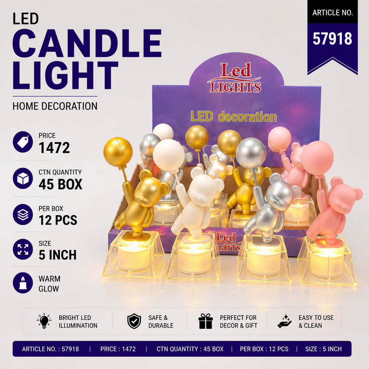 Bear Figurine LED Candle Light Pack of 24