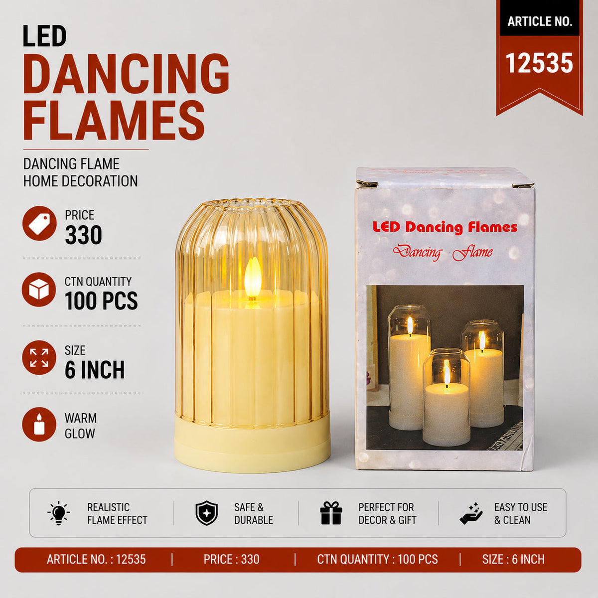LED Dancing Flame Candle with Decorative Glass Lantern Pack of 3