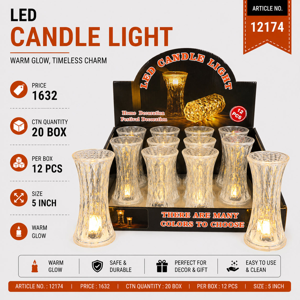 Crystal LED Candle Light Lamp Pack of 24