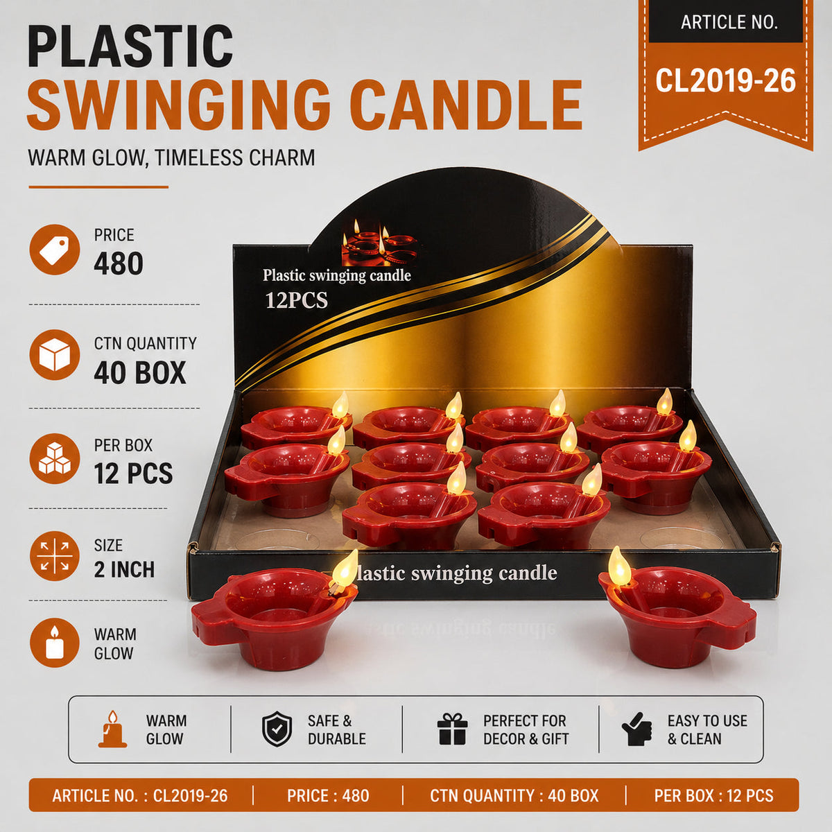 Plastic Swinging LED Candle Pack of 36
