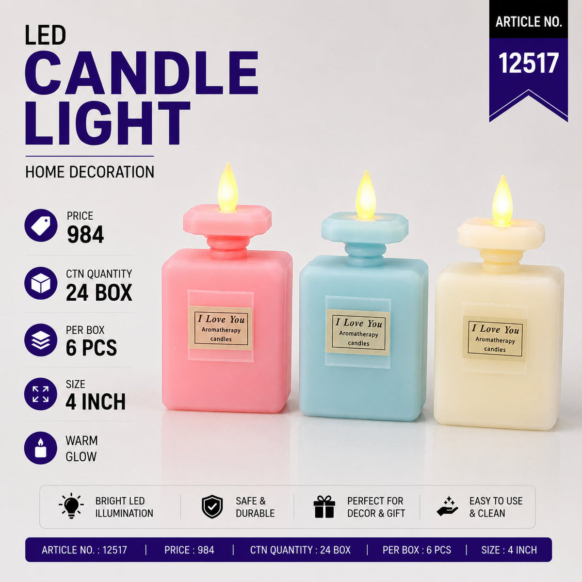 I Love You Aromatherapy LED Bottle Candle Pack of 12
