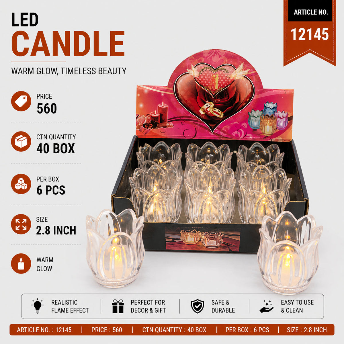 Crystal Lotus LED Candle Pack of 18