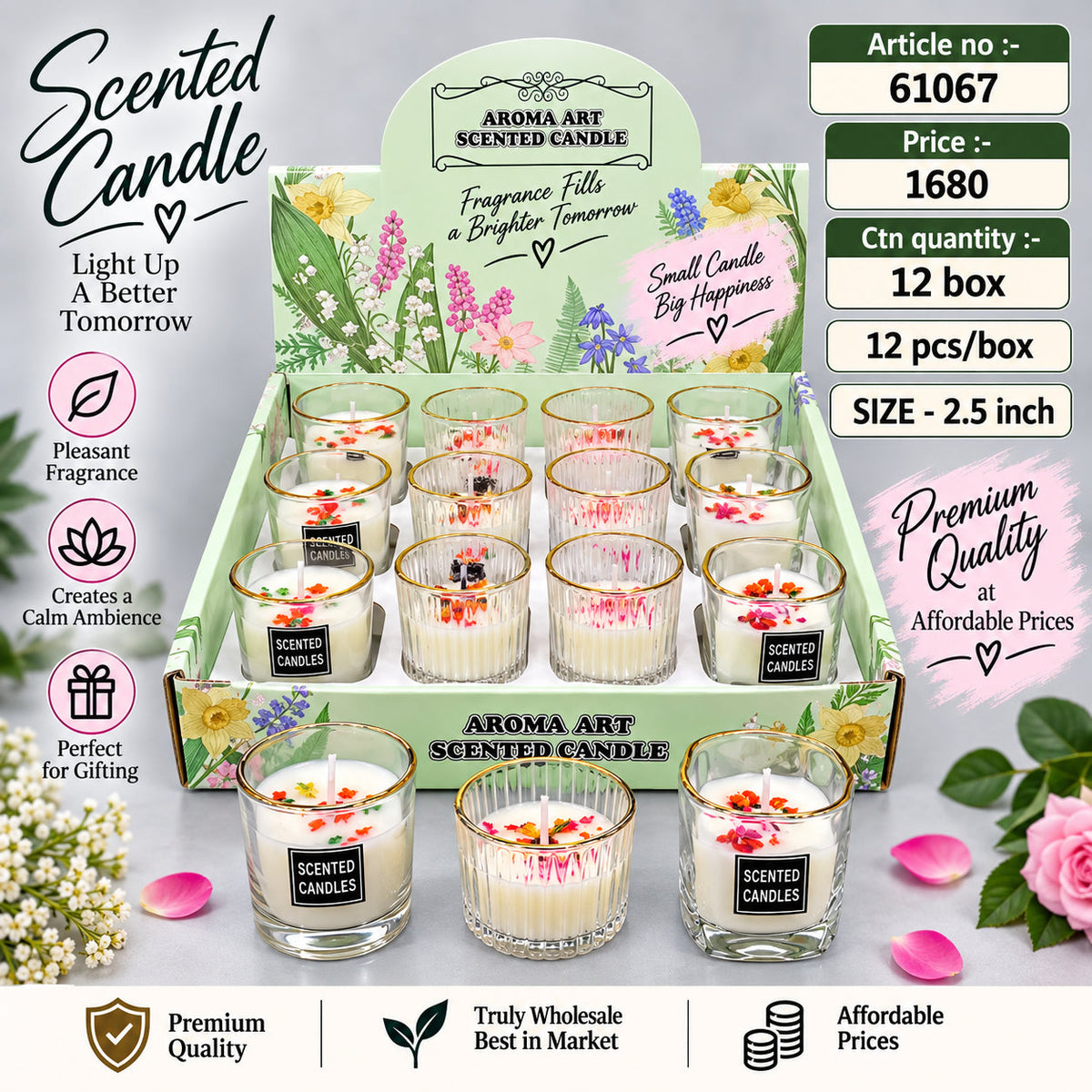 Floral Scented Glass Jar Candle Pack of 24