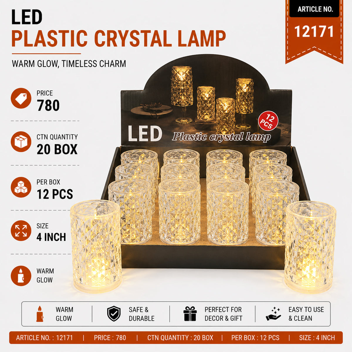 LED Plastic Crystal Lamp Pack of 24