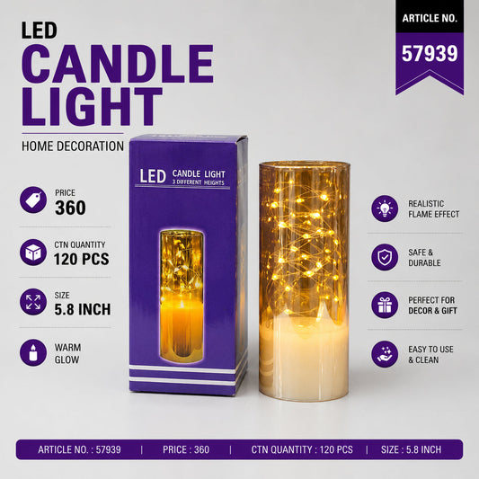 LED Candle Light with Glass Holder Pack of 3