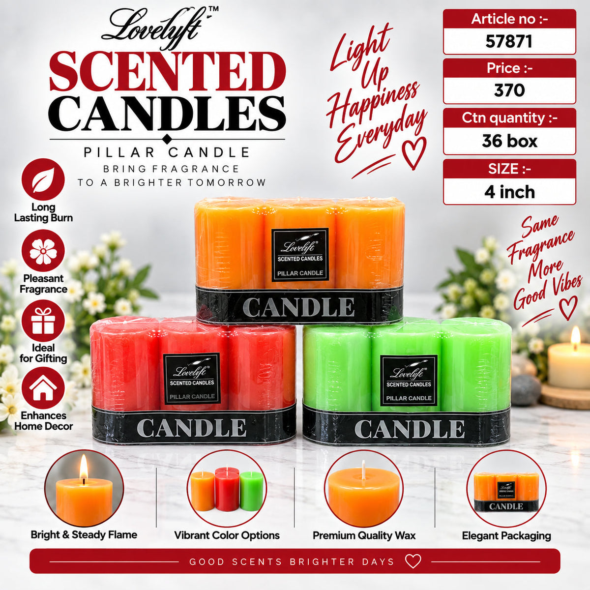 Scented Pillar Candle Pack of 3