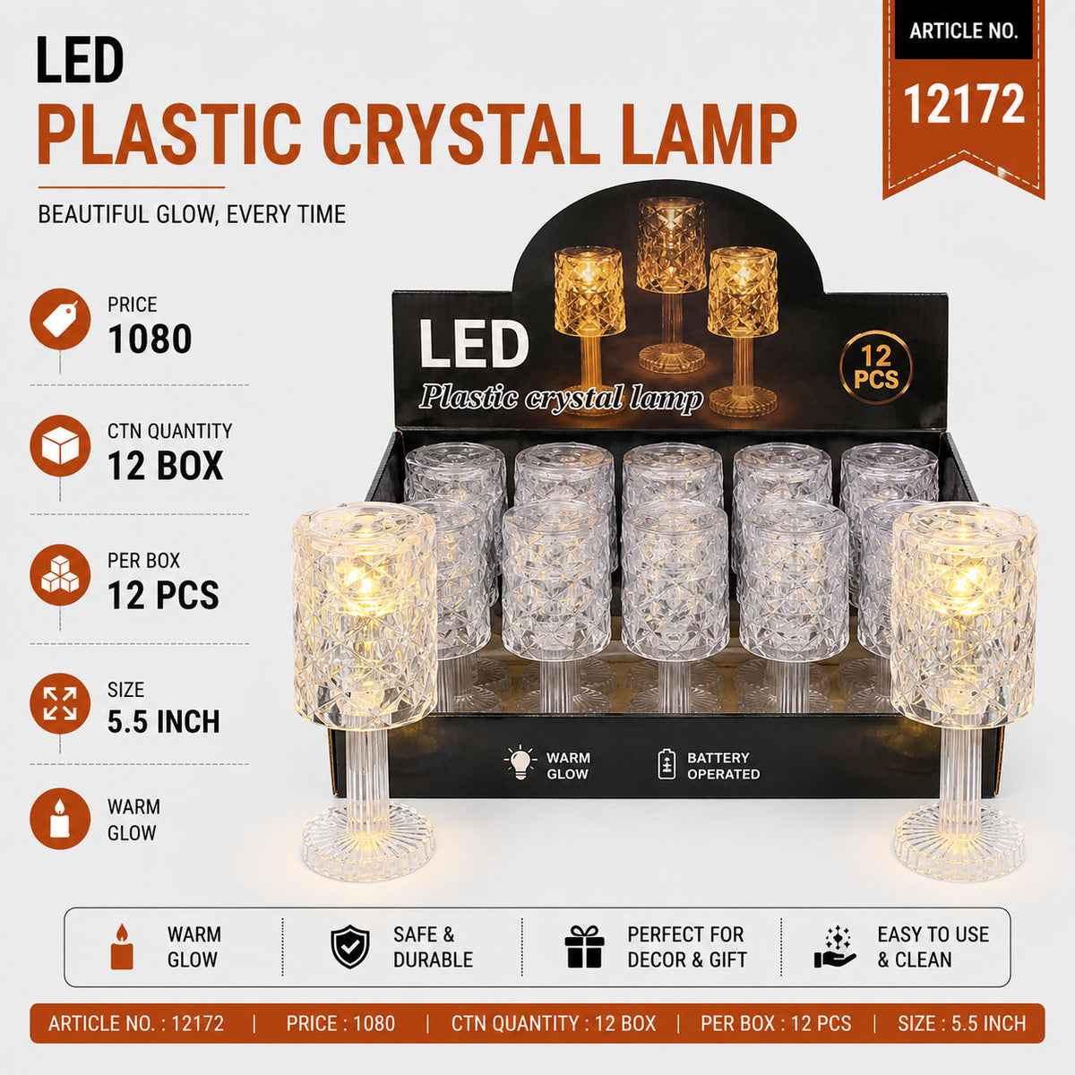 LED Plastic Crystal Lamp Pack of 24