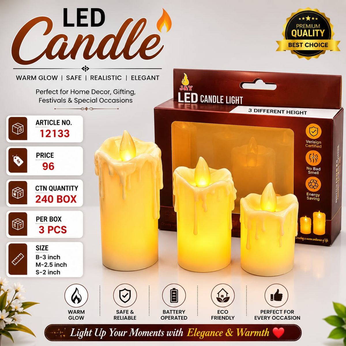 3-Piece LED Drip Candle Set Pack of 36