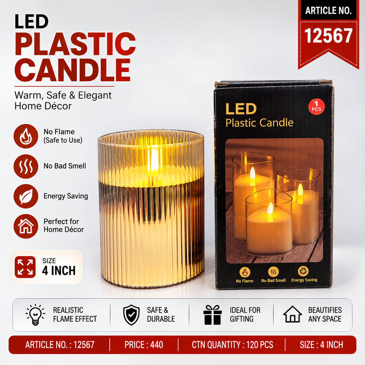 LED Plastic Candle Pack of 3