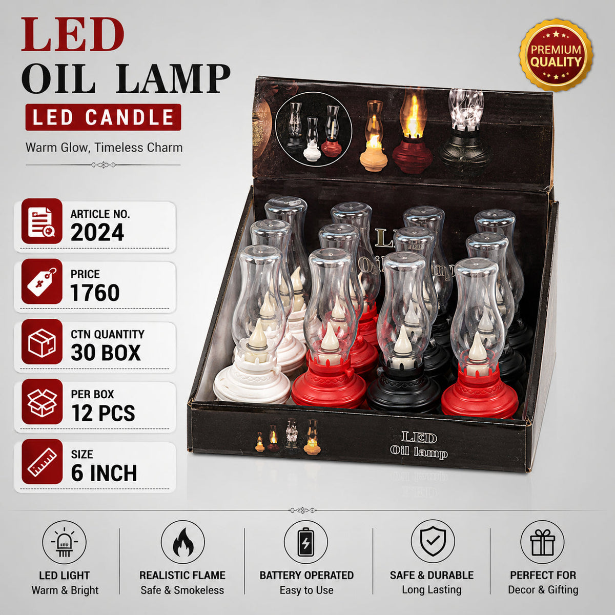 LED Oil Lamp Candle Pack of 24