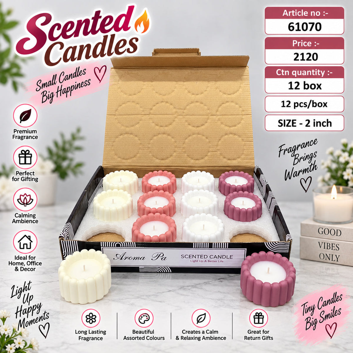 Assorted Colour Scalloped Scented Candles Pack of 12