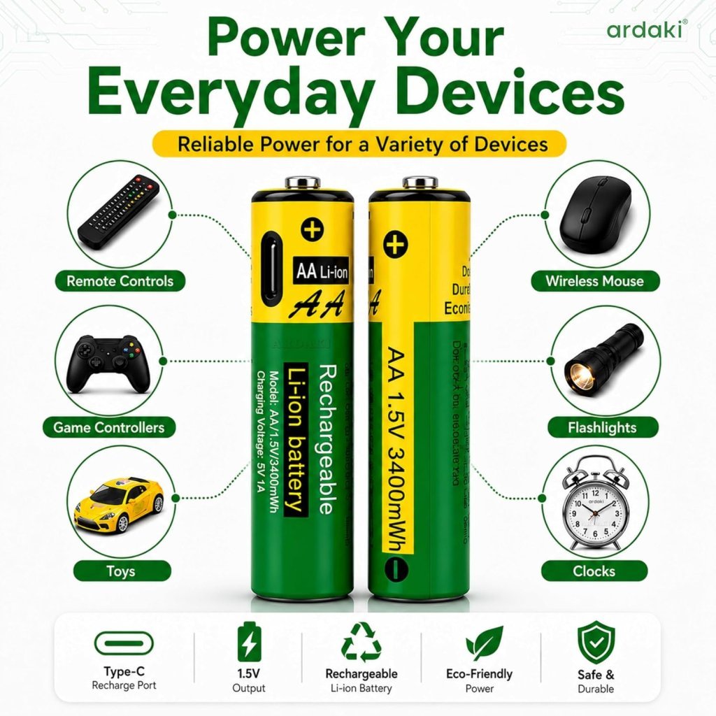 2 Pcs Type C Rechargeable Batteries