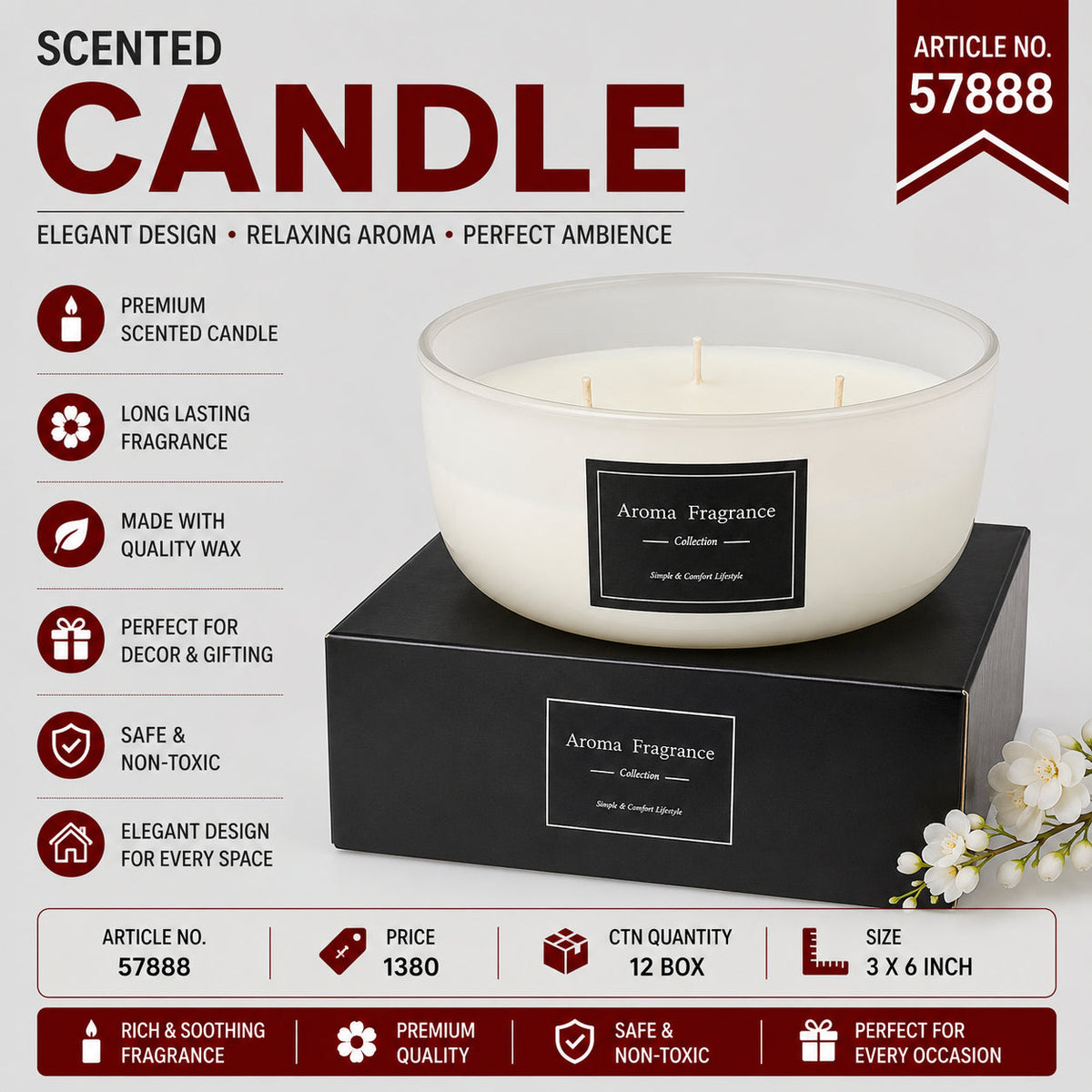 Aroma Fragrance Glass Jar Scented Candle Pack of 2