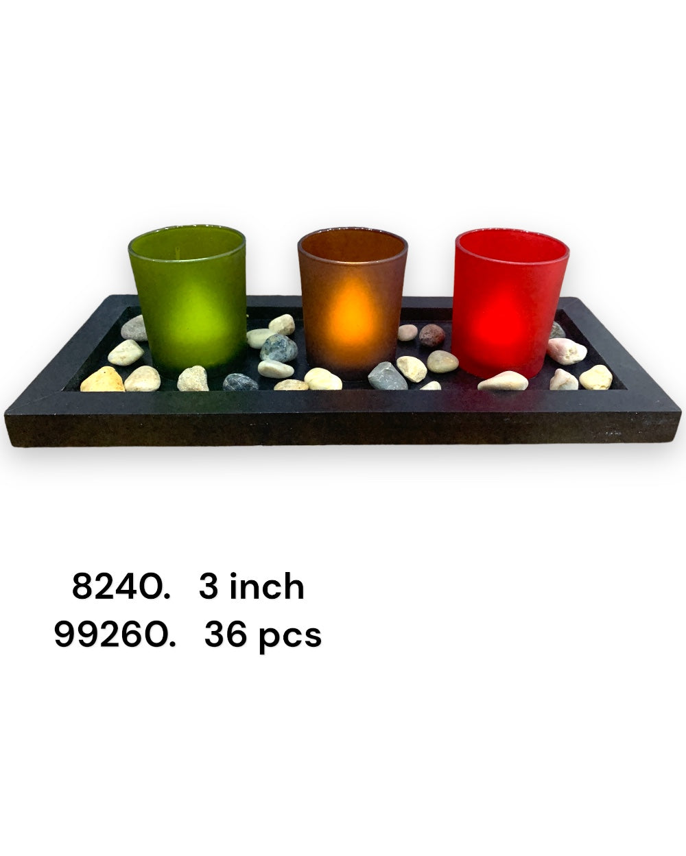 Three-Color Glass Votive Candle Set with Tray Pack of 3
