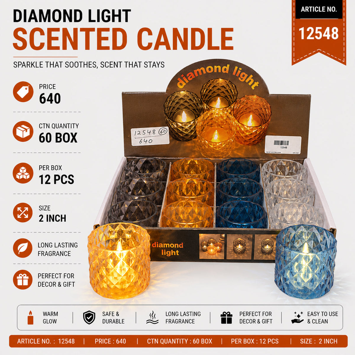 Diamond Light Scented Candle Pack of 24