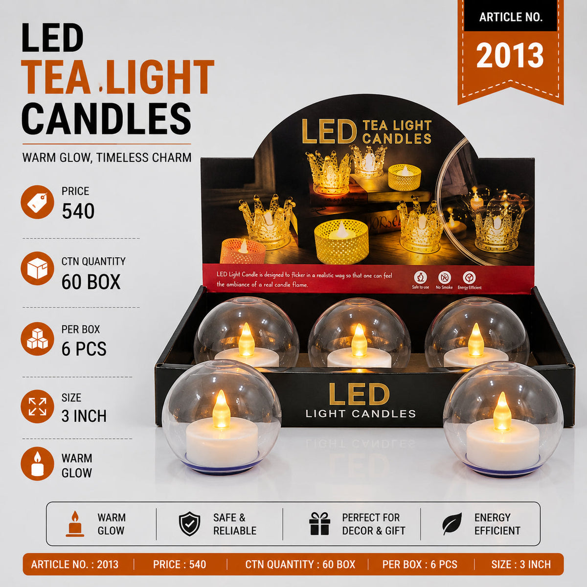 LED Tea Light Candles with Clear Dome Pack of 18