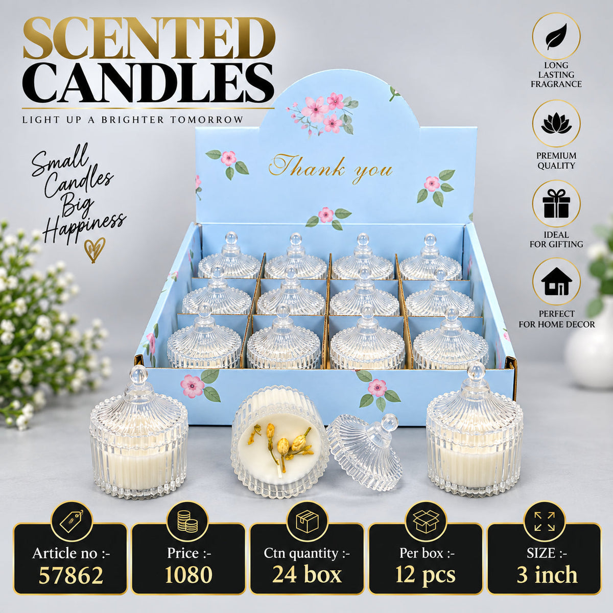 Fluted Glass Jar Scented Candle Pack of 24