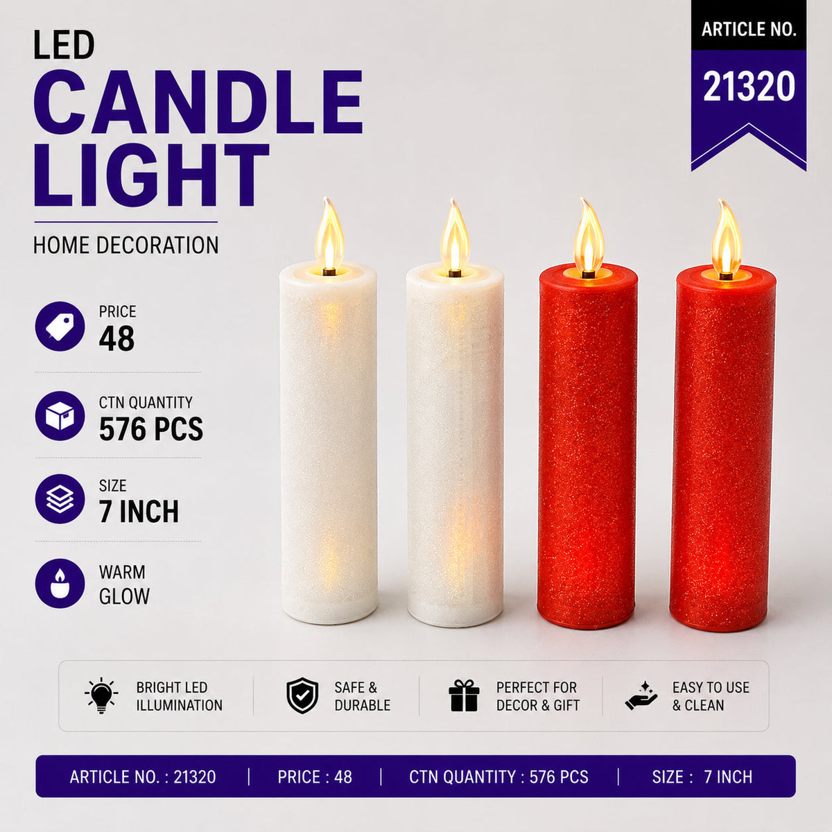 Glitter LED Pillar Candle Pack of 12