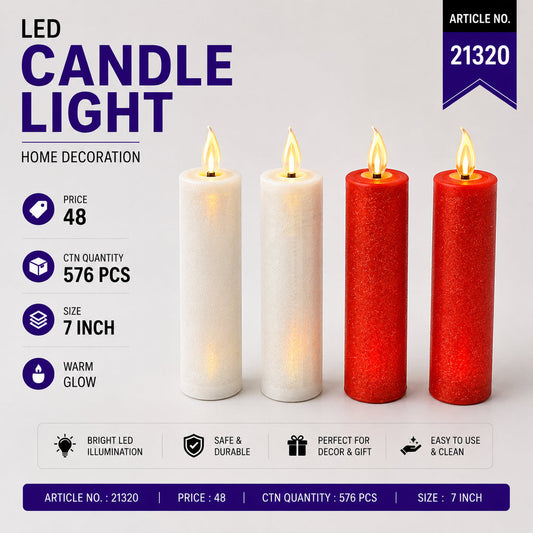 Glitter LED Pillar Candle Pack of 12