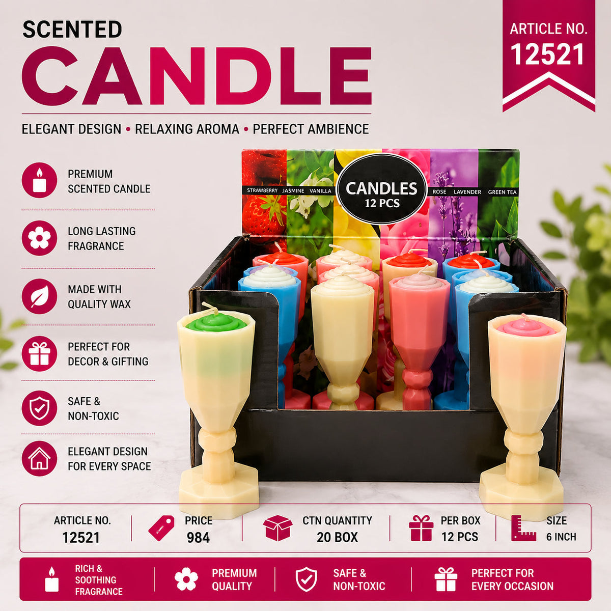 Assorted Scented Goblet Candles Pack of 24