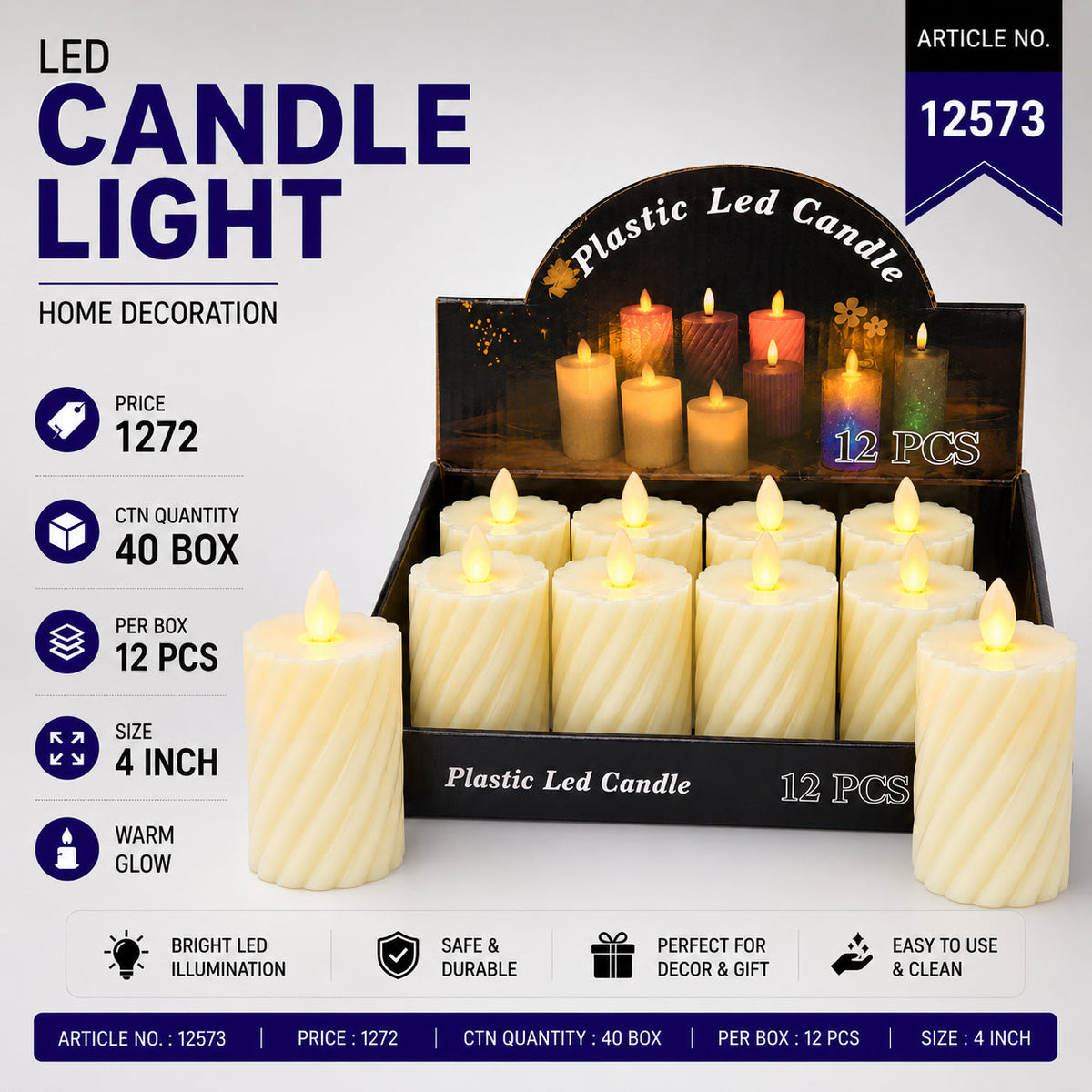 Spiral Pillar Plastic LED Candle Pack of 24