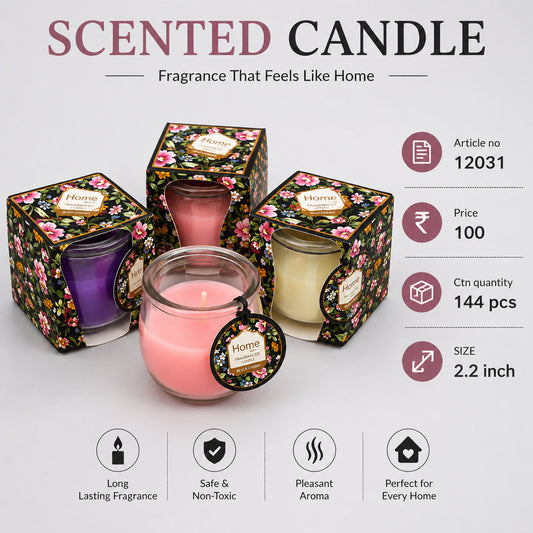 Home Black Cherry Scented Candle in Glass Jar Pack of 6