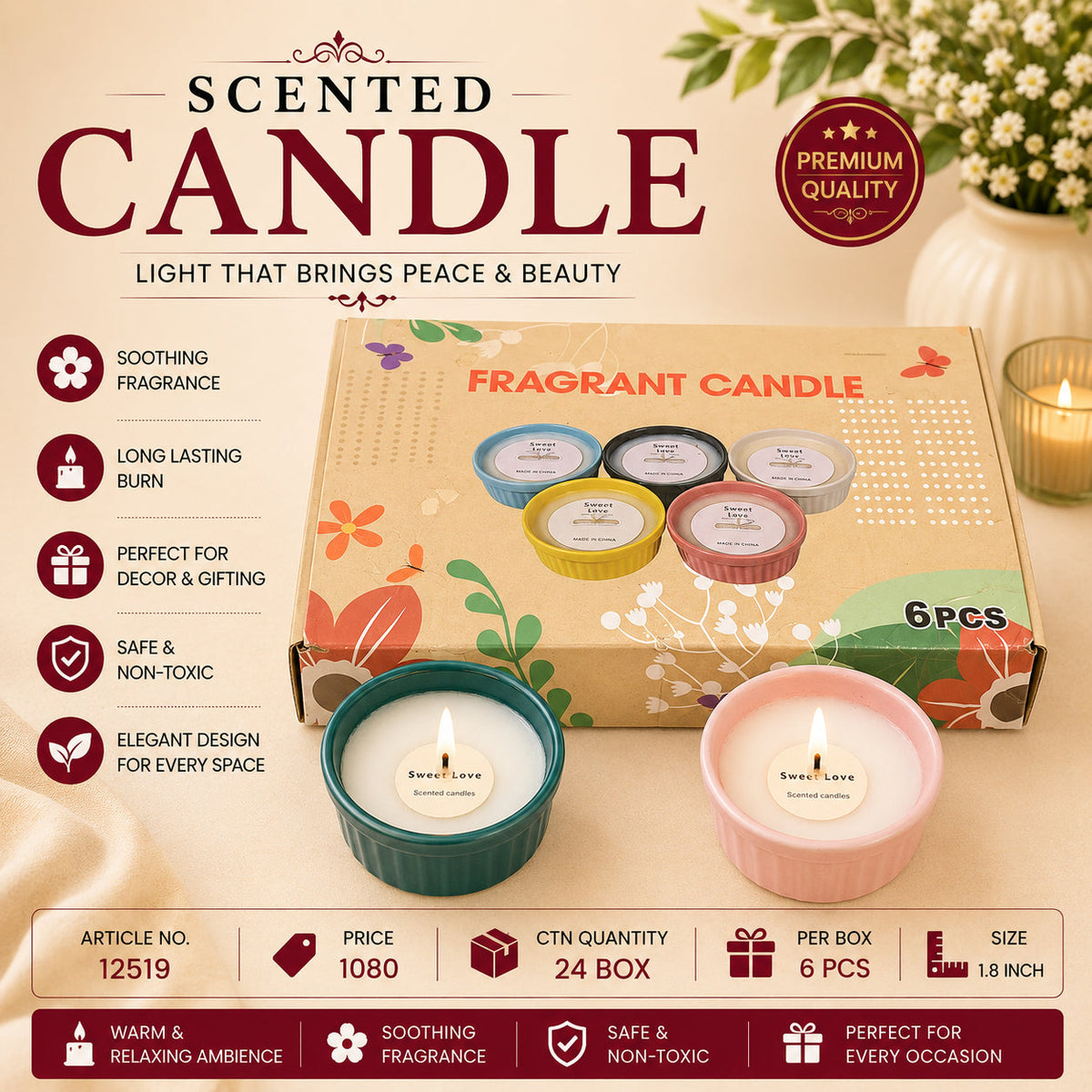 Colorful Ribbed Container Scented Candle Set Pack of 12