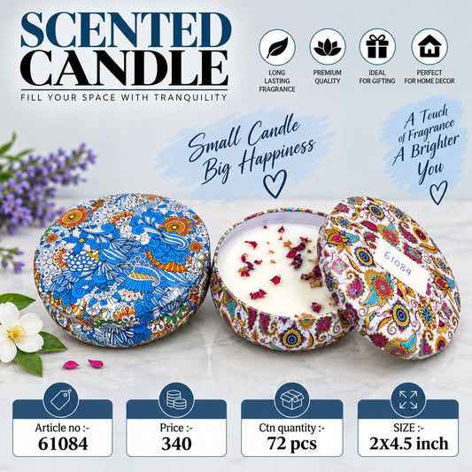 Decorative Floral Printed Scented Candle Pack of 3