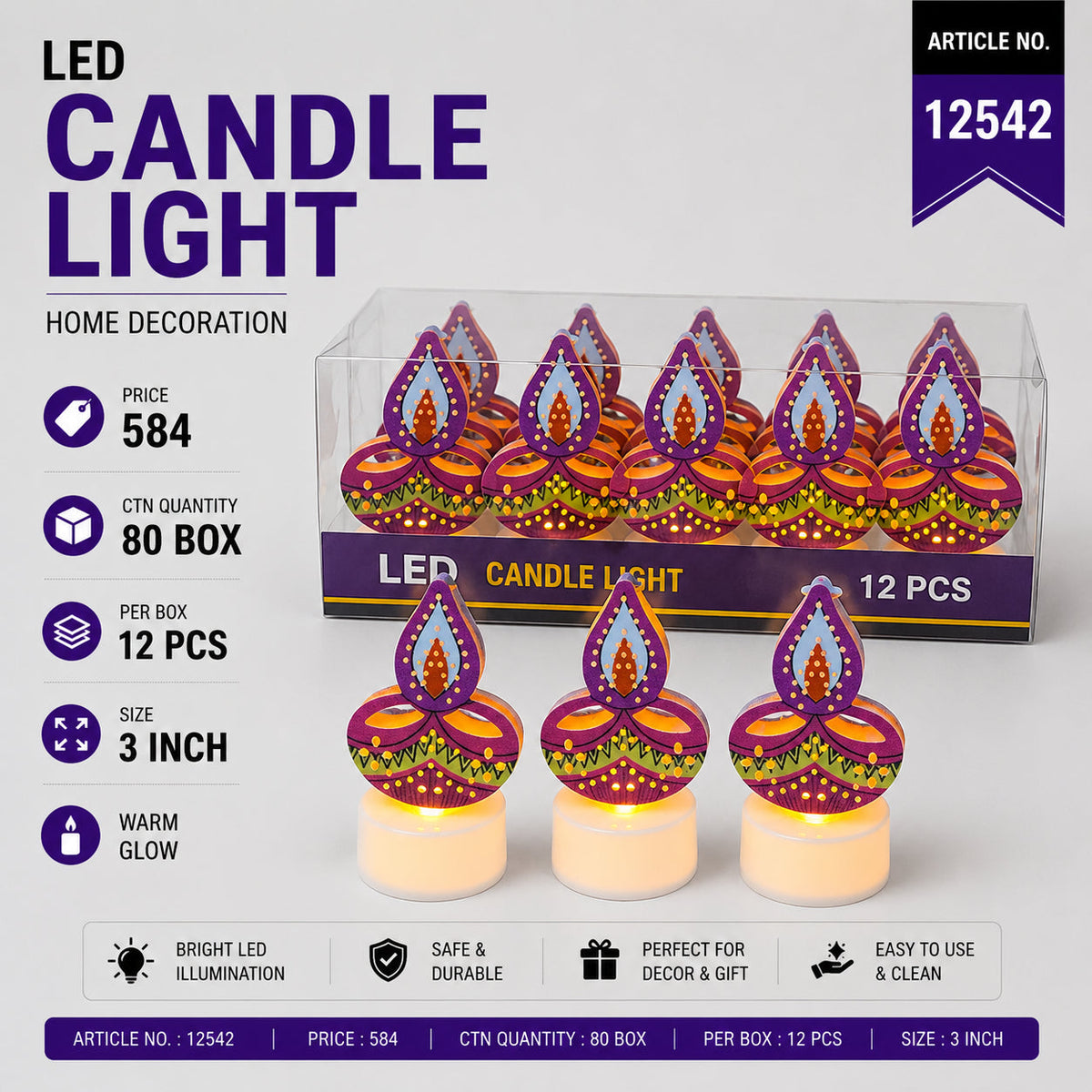 Decorative LED Diya Candle Pack of 36