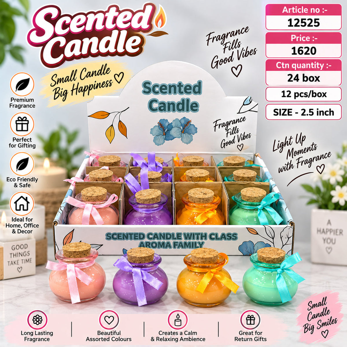 Scented Glass Jar Candle with Cork Lid Pack of 24