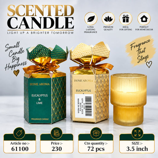 Eucalyptus & Lime Scented Candle in Ribbed Gold Glass Pack of 3