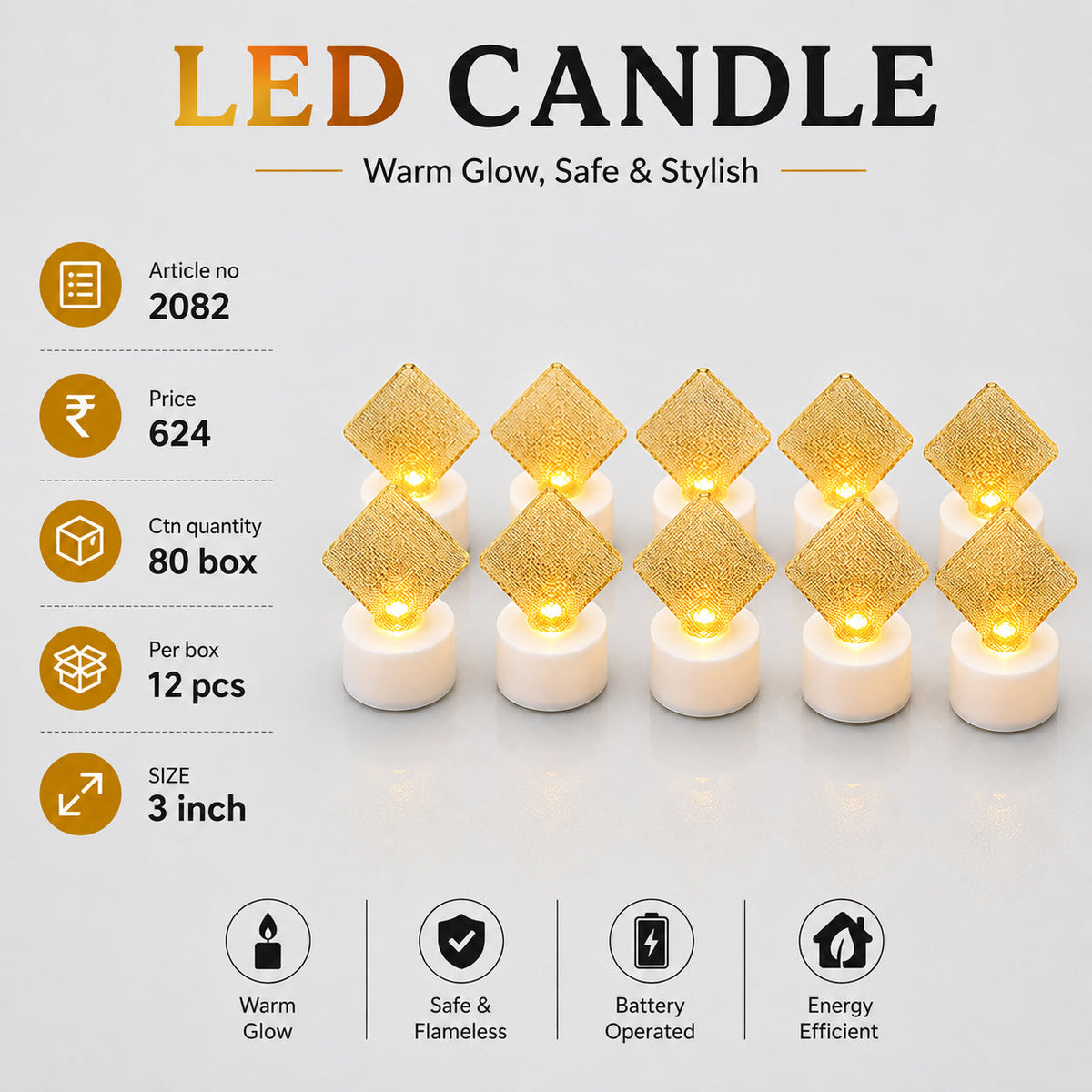 Golden Diamond LED Candle Pack of 24