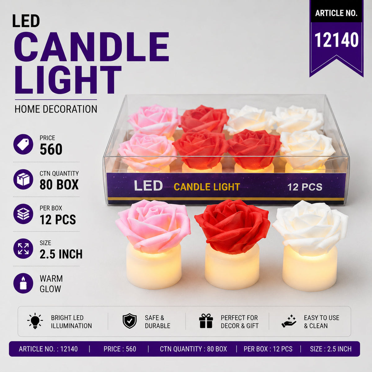 LED Rose Flower Candle Light Pack of 36