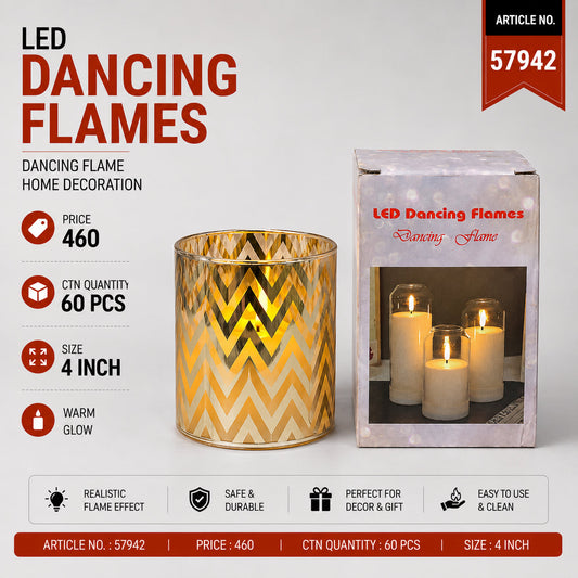 LED Dancing Flame Candle in Chevron Glass Holder Pack of 3
