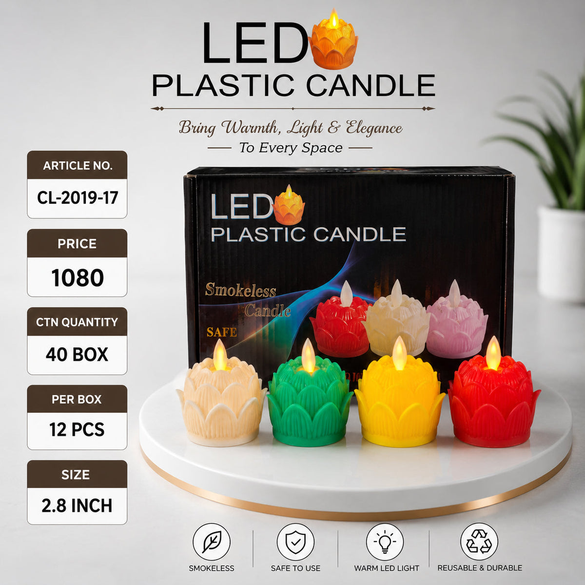Lotus LED Plastic Candle Pack of 24