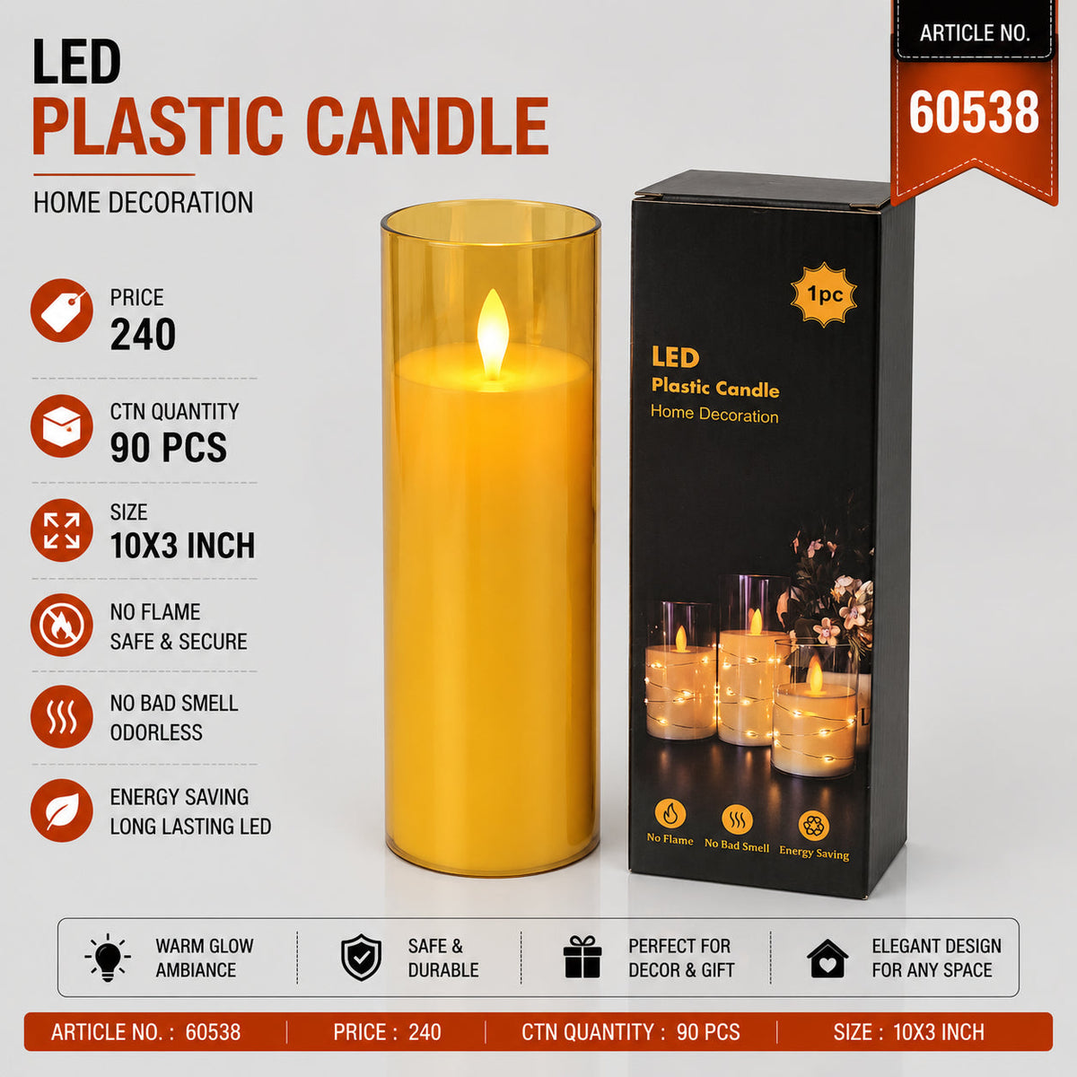 LED Plastic Candle Pack of 3