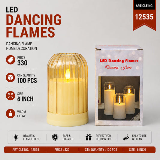 LED Dancing Flame Candle with Decorative Glass Lantern Pack of 3